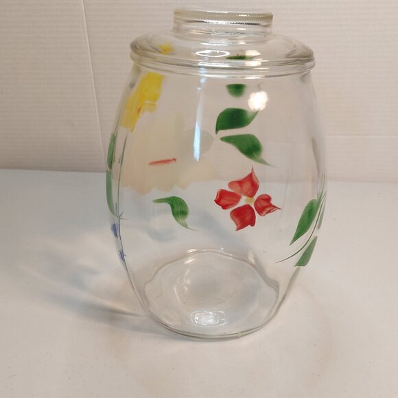 Vtg Bartlett Collins Large Cookie Jar with Painted Flowers & Lid - Picture 2 of 7